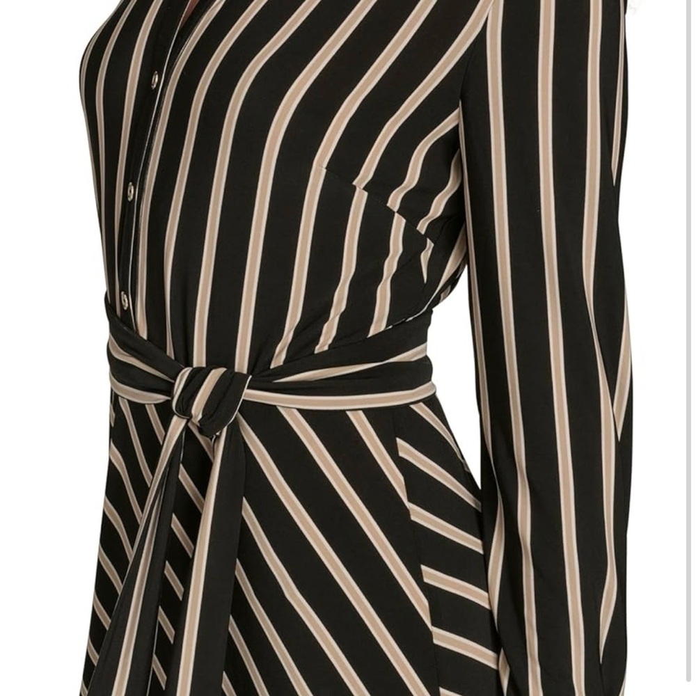 Tommy Hilfiger Black and Cream Striped Long Sleeve Dress - Picture 6 of 7
